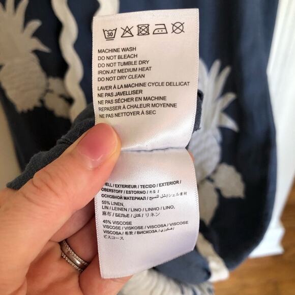 Farm Rio Embroidered Long Sleeve Linen Blue White Applique Maxi Dress - Picture 12 of 12